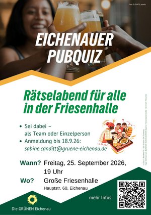 Einladungsflyer für das zweite Pubquiz der Grünen Eichenau