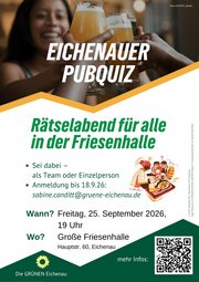 Einladungsflyer für das zweite Pubquiz der Grünen Eichenau